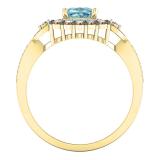 1.75 Carat (ctw) 10K Yellow Gold Cushion Cut Blue Topaz & Round Cut Champagne & White Diamond Ladies Halo Style Bridal Engagement Ring