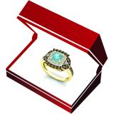 1.75 Carat (ctw) 10K Yellow Gold Cushion Cut Blue Topaz & Round Cut Champagne & White Diamond Ladies Halo Style Bridal Engagement Ring