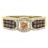 0.75 Carat (ctw) 10K Yellow Gold Round Cut Champagne & White Diamond Ladies Bridal Engagement Ring 3/4 CT