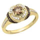 0.75 Carat (ctw) 18K Yellow Gold Round Cut Champagne & White Diamond Ladies Bridal Fashion Engagement Ring 3/4 CT