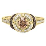 0.75 Carat (ctw) 18K Yellow Gold Round Cut Champagne & White Diamond Ladies Bridal Fashion Engagement Ring 3/4 CT