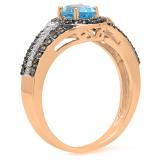 1.45 Carat (ctw) 14K Rose Gold Oval Cut Blue Topaz & Round Cut Champagne & White Diamond Ladies Halo Style Bridal Engagement Ring 1 1/2 CT