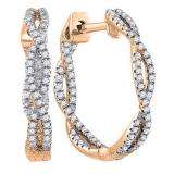 0.27 Carat (ctw) 14K Rose Gold Round White Diamond Ladies Micro Pave Swirl Hoop Earrings 1/4 CT
