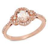 0.80 Carat (ctw) 18K Rose Gold Oval Cut Morganite & Round Cut White Diamond Ladies Bridal Halo Engagement Ring 3/4 CT