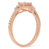 0.80 Carat (ctw) 18K Rose Gold Oval Cut Morganite & Round Cut White Diamond Ladies Bridal Halo Engagement Ring 3/4 CT