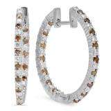 0.80 Carat (ctw) 14K White Gold Round Champagne & White Diamond Ladies Fine In And Out Hoop Earrings 3/4 CT