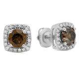 1.80 Carat (ctw) 10K White Gold Round Champagne & White Diamond Ladies Halo Style Stud Earrings