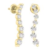 0.90 Carat (ctw) 10K Yellow Gold Round White Diamond Ladies Journey Drop Earrings