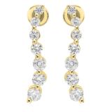 0.90 Carat (ctw) 10K Yellow Gold Round White Diamond Ladies Journey Drop Earrings