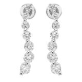 0.90 Carat (ctw) 14K White Gold Round White Diamond Ladies Journey Drop Earrings