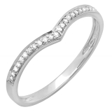 0.08 Carat (ctw) 10K White Gold Round White Diamond Ladies Wedding Stackable Band Anniversary Guard Chevron Ring