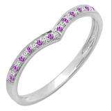 0.08 Carat (ctw) 14K White Gold Round White Diamond & Amethyst Ladies Wedding Stackable Band Anniversary Guard Chevron Ring