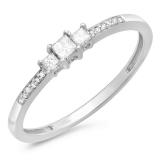 0.18 Carat (ctw) 14K White Gold Princess & Round Diamond Ladies 3 Stone Bridal Engagement Ring