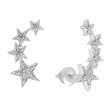 0.10 Carat (ctw) Sterling Silver Round Cut White Diamond Ladies Stars shaped Climber Earrings 1/10 CT
