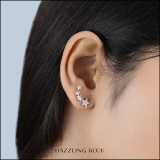 0.10 Carat (ctw) Sterling Silver Round Cut White Diamond Ladies Stars shaped Climber Earrings 1/10 CT