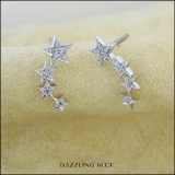 0.10 Carat (ctw) Sterling Silver Round Cut White Diamond Ladies Stars shaped Climber Earrings 1/10 CT