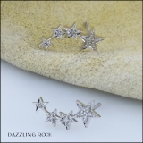0.10 Carat (ctw) Sterling Silver Round Cut White Diamond Ladies Stars shaped Climber Earrings 1/10 CT