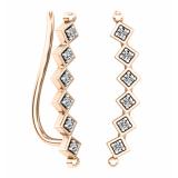 0.15 Carat (ctw) 14K Rose Gold Round Cut White Diamond Ladies Sweep Up Square Ear Climber Earrings