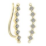 0.15 Carat (ctw) 14K Yellow Gold Round Cut White Diamond Ladies Sweep Up Square Ear Climber Earrings