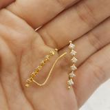 0.15 Carat (ctw) 14K Yellow Gold Round Cut White Diamond Ladies Sweep Up Square Ear Climber Earrings