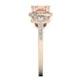1.15 Carat (ctw) 10K Rose Gold Cushion Morganite & Round White Diamond Ladies Halo Bridal Engagement Ring