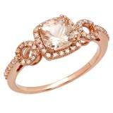 1.15 Carat (ctw) 14K Rose Gold Cushion Morganite & Round White Diamond Ladies Halo Bridal Engagement Ring