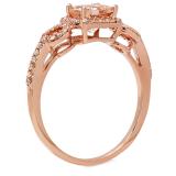 1.15 Carat (ctw) 14K Rose Gold Cushion Morganite & Round White Diamond Ladies Halo Bridal Engagement Ring