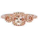 1.15 Carat (ctw) 14K Rose Gold Cushion Morganite & Round White Diamond Ladies Halo Bridal Engagement Ring