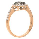 0.55 Carat (ctw) 10K Rose Gold Round Champagne & White Diamond Ladies Cluster Style Bridal Engagement Ring 1/2 CT