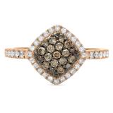 0.55 Carat (ctw) 10K Rose Gold Round Champagne & White Diamond Ladies Cluster Style Bridal Engagement Ring 1/2 CT