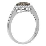 0.55 Carat (ctw) 10K White Gold Round Champagne & White Diamond Ladies Cluster Style Bridal Engagement Ring 1/2 CT