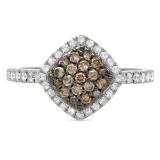0.55 Carat (ctw) 10K White Gold Round Champagne & White Diamond Ladies Cluster Style Bridal Engagement Ring 1/2 CT