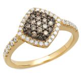0.55 Carat (ctw) 10K Yellow Gold Round Champagne & White Diamond Ladies Cluster Style Bridal Engagement Ring 1/2 CT