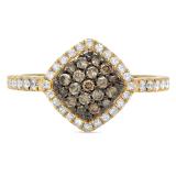 0.55 Carat (ctw) 10K Yellow Gold Round Champagne & White Diamond Ladies Cluster Style Bridal Engagement Ring 1/2 CT