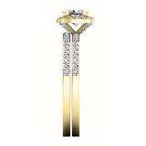 0.90 Carat (ctw) 10K Yellow Gold Cushion & Round Diamond Ladies Halo Style Bridal Engagement Ring Matching Band Set