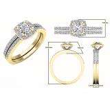0.90 Carat (ctw) 10K Yellow Gold Cushion & Round Diamond Ladies Halo Style Bridal Engagement Ring Matching Band Set
