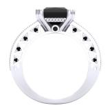 4.75 Carat (ctw) Sterling Silver Princess & Round Cut Black & White Diamond Ladies Bridal Vintage Style Engagement Ring With Matching Band Set