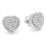 0.35 Carat (ctw) 10K White Gold Round Cut White Diamond Ladies Heart Shape Fashion Stud Earrings 1/3 CT