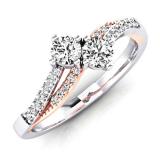 0.50 Carat (ctw) 18K White & Rose Gold Round White Diamond Ladies Forever Together Two Stone Bridal Engagement Ring 1/2 CT