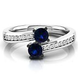 0.65 Carat (Ctw) 18K White Gold Round Blue Sapphire & White Diamond Ladies Forever Together Two Stone Bypass Style Bridal Engagement Ring