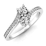 0.50 Carat (ctw) 10K White Gold Round White Diamond Ladies Forever Together Two Stone Bypass Style Bridal Engagement Ring 1/2 CT