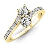 0.50 Carat (ctw) 10K Yellow Gold Round White Diamond Ladies Forever Together Two Stone Bypass Style Bridal Engagement Ring 1/2 CT