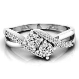 0.50 Carat (ctw) 14K White Gold Round White Diamond Ladies Forever Together Two Stone Bypass Style Split Shank Swirl Bridal Engagement Ring 1/2 CT