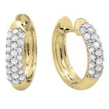 0.30 Carat (ctw) 10K Yellow Gold Round White Diamond Ladies Pave Set Huggies Hoop Earrings 1/3 CT