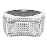 0.65 Carat (ctw) 10K White Gold Round White Diamond Men's Hip Hop Micro Pave Anniversary Wedding Band