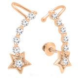 0.60 Carat (ctw) 10K Rose Gold Round Cut White Diamond Ladies Journey Stars shaped Climber Earrings