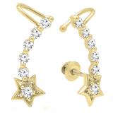 0.60 Carat (ctw) 10K Yellow Gold Round Cut White Diamond Ladies Journey Stars shaped Climber Earrings