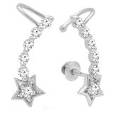 0.60 Carat (ctw) 14K White Gold Round Cut White Diamond Ladies Journey Stars shaped Climber Earrings