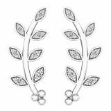 0.10 Carat (ctw) Sterling Silver Round Cut White Diamond Ladies leaf shaped Climber Earrings
