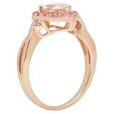 1.40 Carat (ctw) 14K Rose Gold Heart Cut Morganite & Round Cut Pink Sapphire & White Diamond Ladies Heart Shaped Bridal Promise Engagement Ring